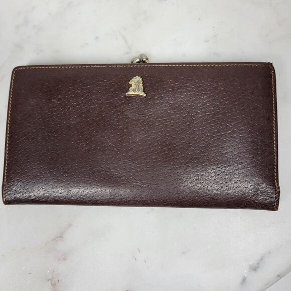 Vintage Mark Cross Checkbook Wallet 7" Brown Kiss Lock Bifold Soft Leather Italy - Picture 12 of 16